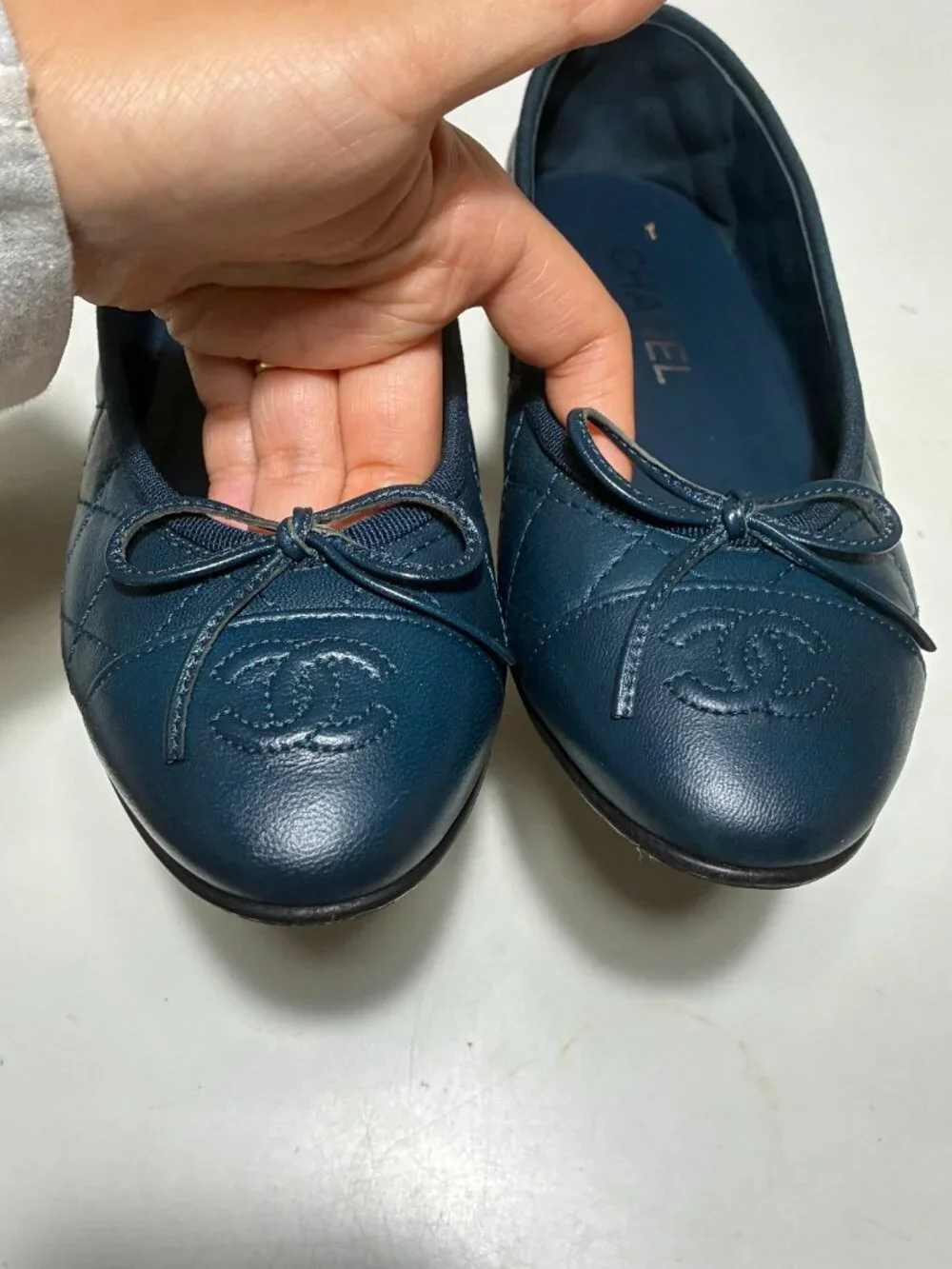 Chanel Blue Jeans Navy Cushioned Leather Ballet Flats 36